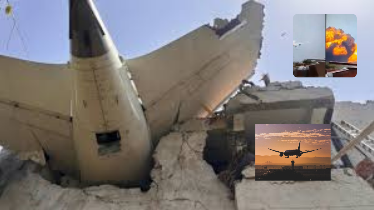 Air India AI‑171 plane crash wreckage near Ahmedabad airport after failed takeoff