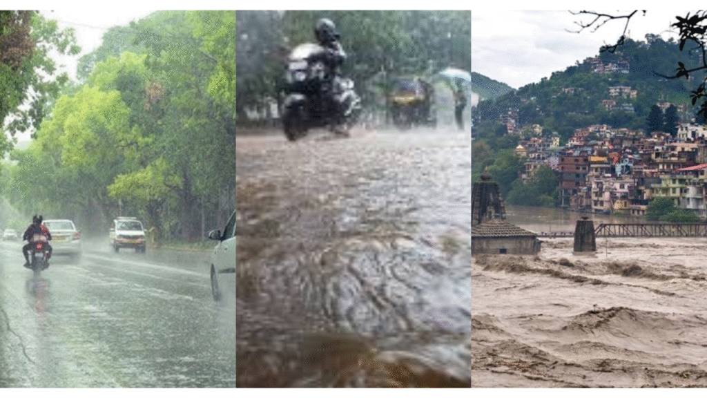 Flooded streets during June 2025 monsoon in Gujarat and Mumbai, heavy rainfall alert in Himachal Pradesh